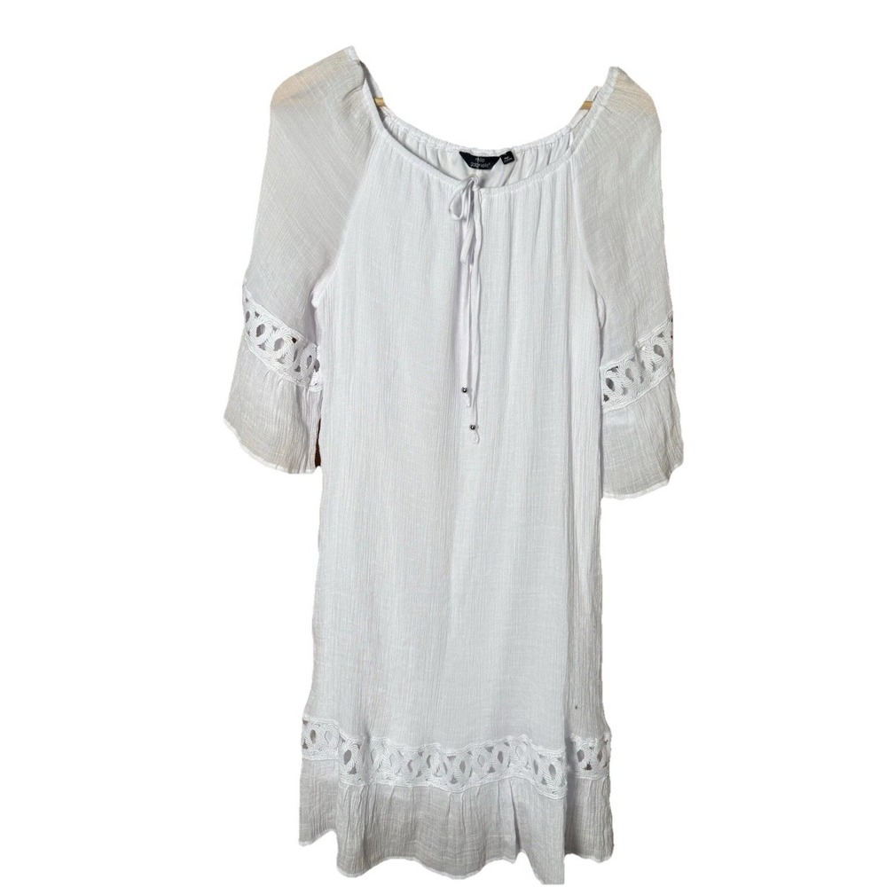 Mlle Gabrielle Dress Coverup Dress Large White Midi Keyhole Boho NWOT
